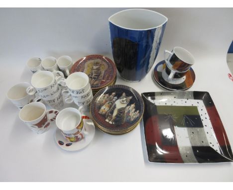 Les Dennis Collection - Royal Worcester Govinder cats teaware and 'Bad Seed' vase 30cm, 'Cats around the World' plate collect