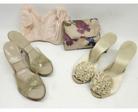 Lisa George Collection - Pair of vintage lucite and rhinestone evening shoes marked 'Rasonettes Spring-o-lators Made in USA',