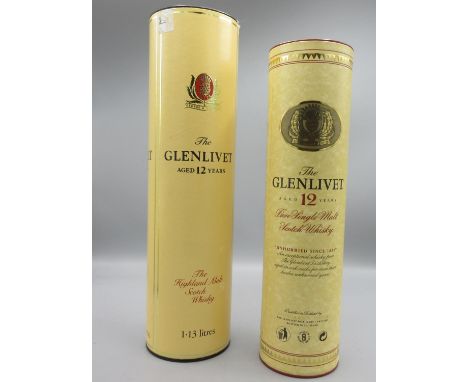 One bottle The Glenlivet 12 year old Scotch Whisky, 1.13 litres and another smaller, 70cl, with cardboard tubes (2)