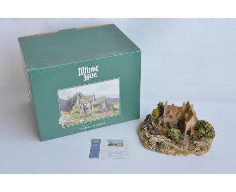 Lilliput Lane L2142 'Pastures New' large hand-painted scenic set cottage model with deed card, box and original internal prot