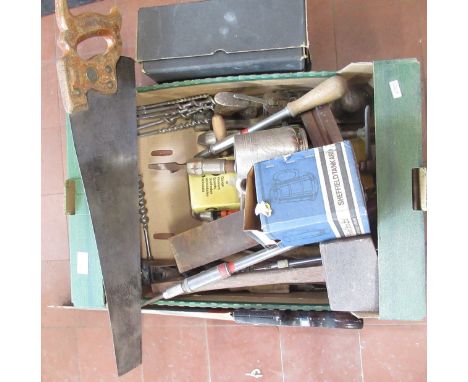 Large selection of vintage woodworking tools, including saws, planes, clamps etc.