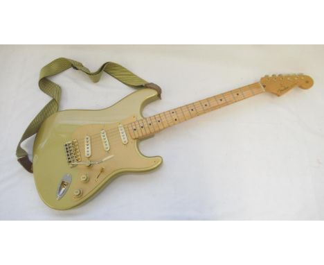 Fender Stratocaster 50th Anniversary 2004 metallic gold electric guitar; serial no. MZ4114058, with fitted original Fender 50