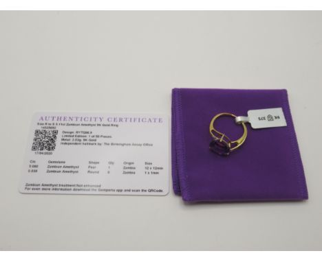 Gemporia - Zambian amethyst 9k gold ring, size R to S, metal weight 2.03g, with certificate and protective pouch