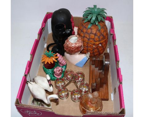 Lisa George Collection - Collection of mid 20th century decorative items and barware, incl. a plastic pineapple ice bucket, s