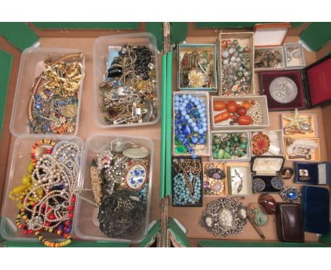 Collection of modern and vintage costume jewellery including necklaces, brooches, etc., a large quantity of pin badges and an