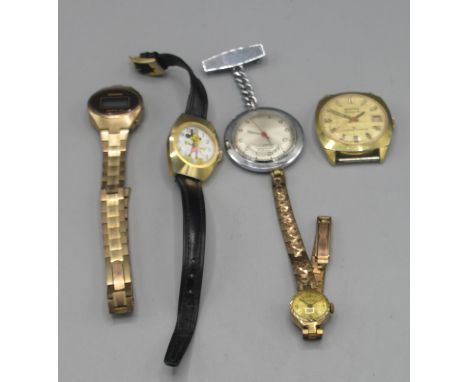 Montra Datomatic gold plated wristwatch with date, signed textured gold tone, applied baton indices, centre seconds, D35.5mm;