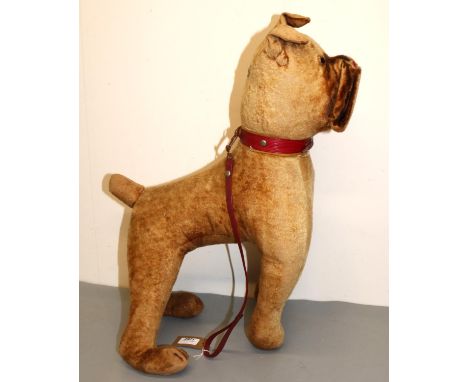 Large vintage boxer dog soft toy with red lead and collar,  H56cm