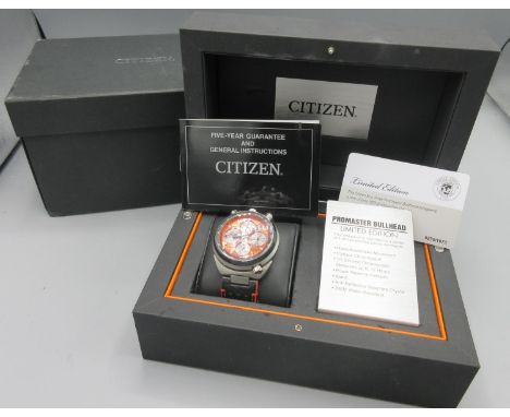 2019 Citizen Promaster Eco-Drive Model AV0078-04 Bullhead limited edition stainless steel 1/5th second chronograph wristwatch