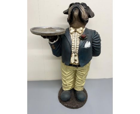 Composite model boxer dog dumb waiter in formal attire, holding a tray, H81cm