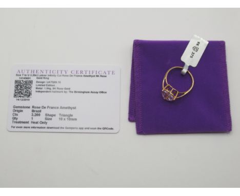 Gemporia - Lehrer infinity cut rose de France amethyst 9k rose gold ring, size T to U, metal weight 1.94g, with certificate a