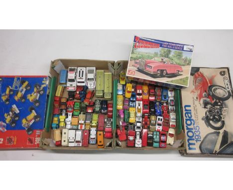 Imai Thunderbirds Lady Penelope's Pink Rolls Royce FAB1, unmade plastic model kit; Gakken 1/16 scale 1935 Morgan three wheele