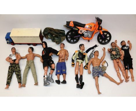 Collection of Action Man figures c1990s, and an animal transporter toy