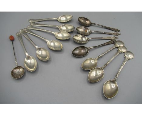 Les Dennis Collection - Art Deco silver set of four teaspoons by James Swann, Birmingham 1920, three silver fencing award spo