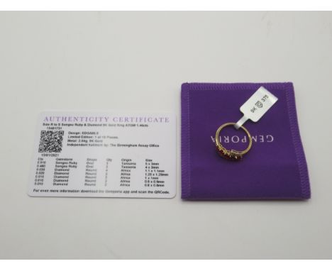 Gemporia - Sonega ruby and diamond 9k gold ring, size R to S, gold weight 2.04g, with certificate and protective pouch
