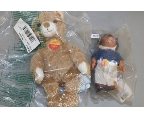 Steiff Hedgehog 'Micki', H18cm, and a Steiff teddy bear no. 26, in original plastic packs (2)
