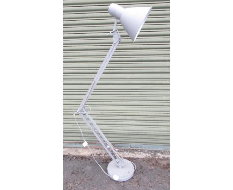 Grey metal anglepoise type floor lamp, on circular base
