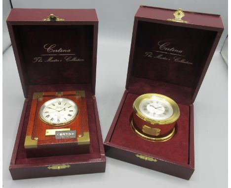 Certina 'The Master's Collection' brass quartz desk clock with date in the form of a bulkhead clock no. 738782920, D7.5cm and