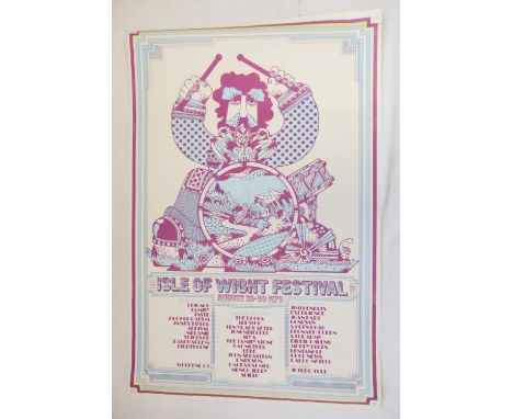 1970 Isle of Wight Festival poster, August 26-30, appears screen printed, no pixelation, colours bold, sun bleaching to poste