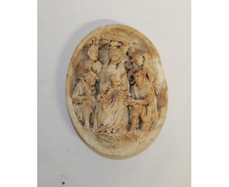 French pipe-clay carving of the Nativity. Age-related wear and marginal damage to right edge. (Victor Brox collection)