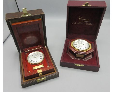 Certina 'The Master's Collection' brass and mahogany marine quartz desk clock in the form of a bulkhead clock, D9.5cm and a s