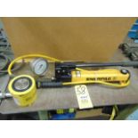 LOT CONSISTING OF: Enerpac hydraulic hand pump & Enerpac hydraulic cylinder jack, 50 T. cap.