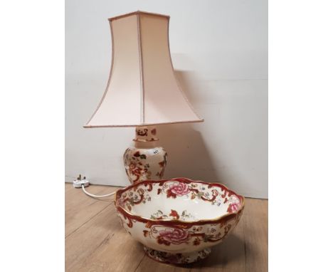 MASONS TABLE LAMP AND SHADE PLUS BOWL BOTH IN MANDALAY RED PATTERN