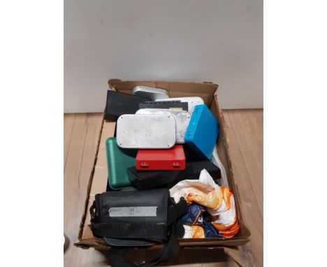 A BOX CONTAINING FISHING TACKLE AND SAMSUNG CAM RECORDER