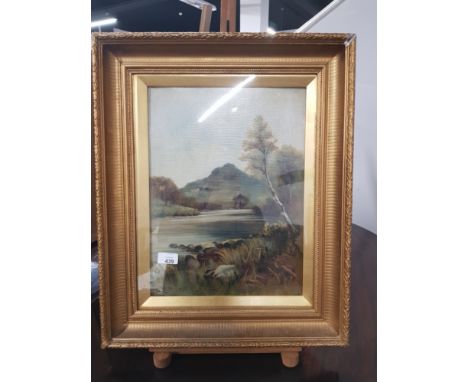 LAKE SCENE OIL ON CANVAS SIGNED M E W 1896