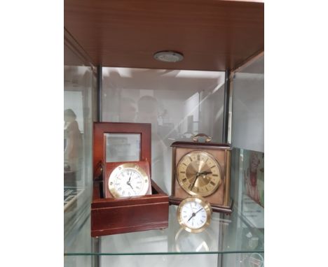 REPRODUCTION MAHOGANY CASED SHIPS CHRONOMETER TOGETHER WITH 2 OTHER CLOCKS