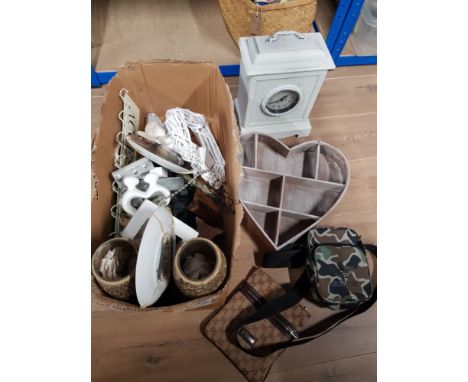 A BOX CONTAINING ADIDAS MAN BAG CLOCK AND OTHERS