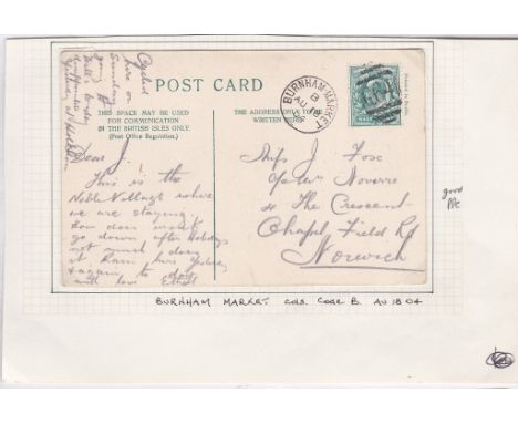 Norfolk 1904-Burnham (MKT)G64 Duplex-CDS(AV1 04) to Norwich on front -G.B. \Bray postcard of Burnham market G.R Bray was chem