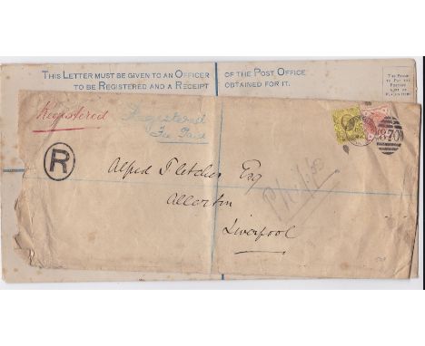 1878 registered Envelope-2d Fee paid, label on reverse giving compensation rates, some foxing-(1894) registered envelope oval