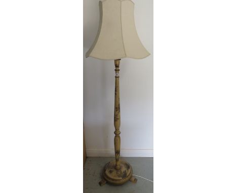A chinoiserie decorated standard lamp, 189cm tall with shade, working 