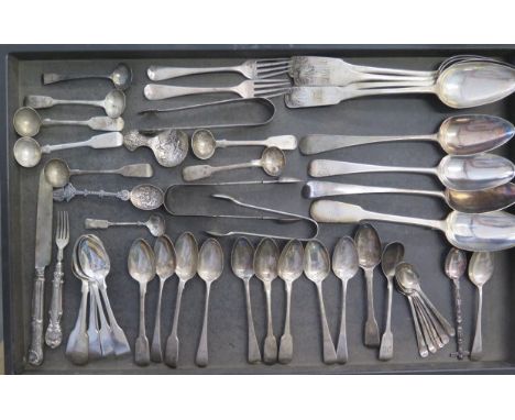 A good collection of assorted flatware including 84 silver table spoons, total weighable silver approx 37 troy oz 