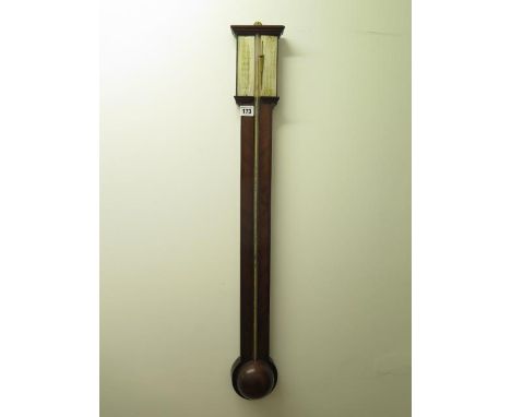 A mahogany stick barometer, the silvered dial signed Rider, tube empty, 86cm tall 