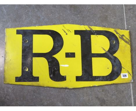An enamel sign R-B, 30cm x 59cm, some dirt and marks but generally good 