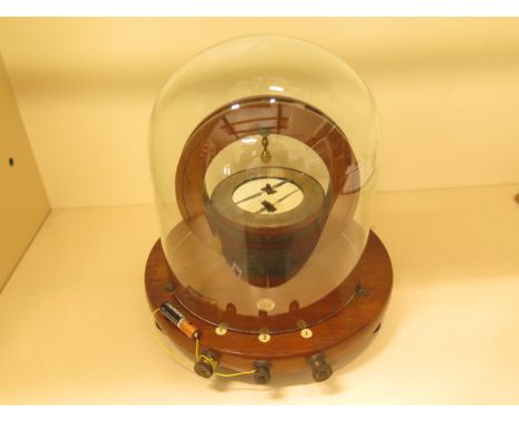 A Philip Harris and Co Ltd Instrument specialist galvanometer under a glass dome, working, 26cm tall x 22cm diameter base 