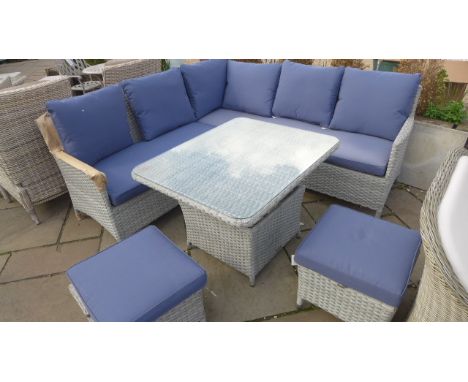 A Bramblecrest Wiltshire mini supreme modular sofa with two dining stools, with Wiltshire mini adjustable casual dining table