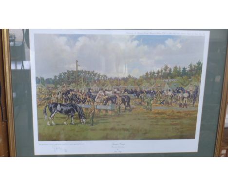 A limited edition John King signed print - Summer Camp Household Cavalry Regiment, Stoney Castle, 1982 - 105/350 - in a gilt 