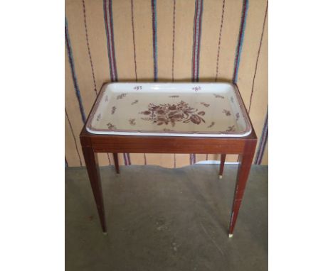 A Swediesh Gefle ceramic tray on mahogany stand, with tapered legs and brass feet, approx 73cm W x 70cm H x 51cm D, ceramic i