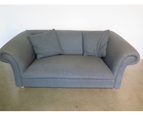 A bespoke made two seater sofa in grey, 70cm H x 188cm x 103cm - with two scatter cushions - cost new £1120 