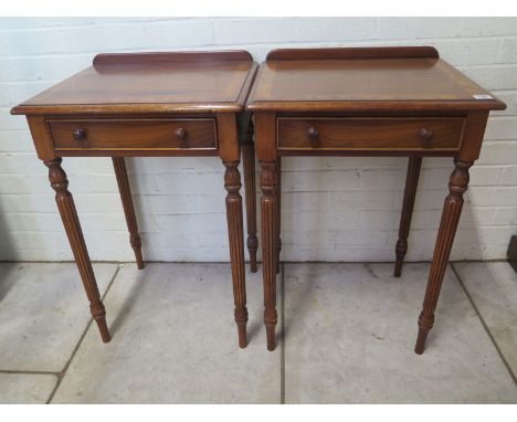 A pair of rosewood and cross banded lamp tables, 73cm H x 52cm W x 42cm D - made by a local cabinet maker to a high standard 