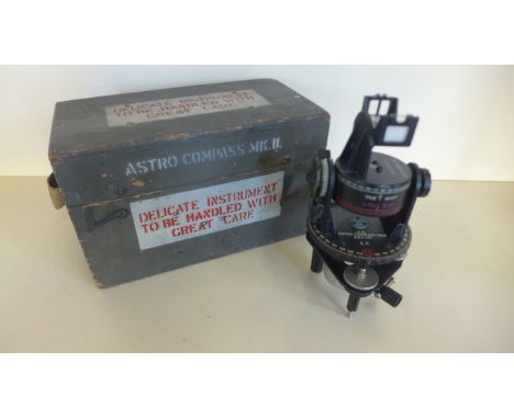 An Air Ministry Astro Compass MK II, with original fitted wooden case, compass approx 20cm high, overall in good condition bu