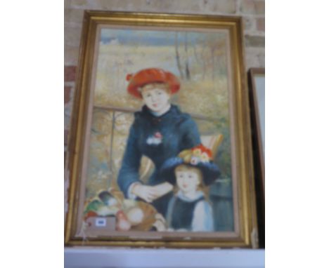 In the style of Renoir and impressionistic oil on canvas portrait of a late 19th century young mother and child, signed Edmun