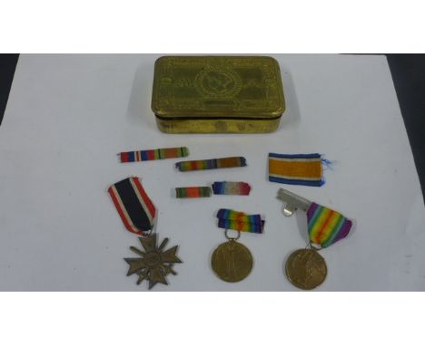 A WWII German 1939 war merit cross second class together with two WWI Victory medals, for 17693 Pte W R Taylor, Queens Regime