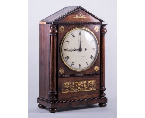 Baggs, London, A William IV rosewood and simulated rosewood bracket clock, enamelled dial with Roman numerals, signed Baggs, 