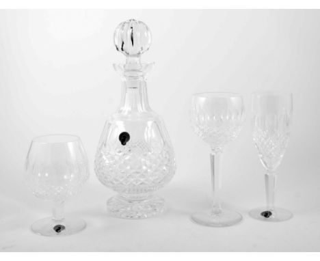 Waterford table glassware, 'Collen' pattern including a decanter, six flutes, six hock and six brandy. 