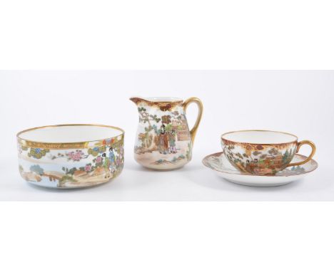 Noritake, part tea service, six cups and saucers, plates, jug and bowl, figural design.