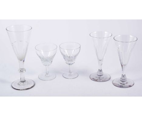 Two Georgian wine glasses, each with a folded foot, Victorian wine glasses, other crystal, and an orrefors-type vase.