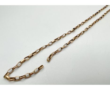 A 9ct gold 16" belcher chain with spring ring clasp - for repair or scrap. Total weight approx. 4g. 